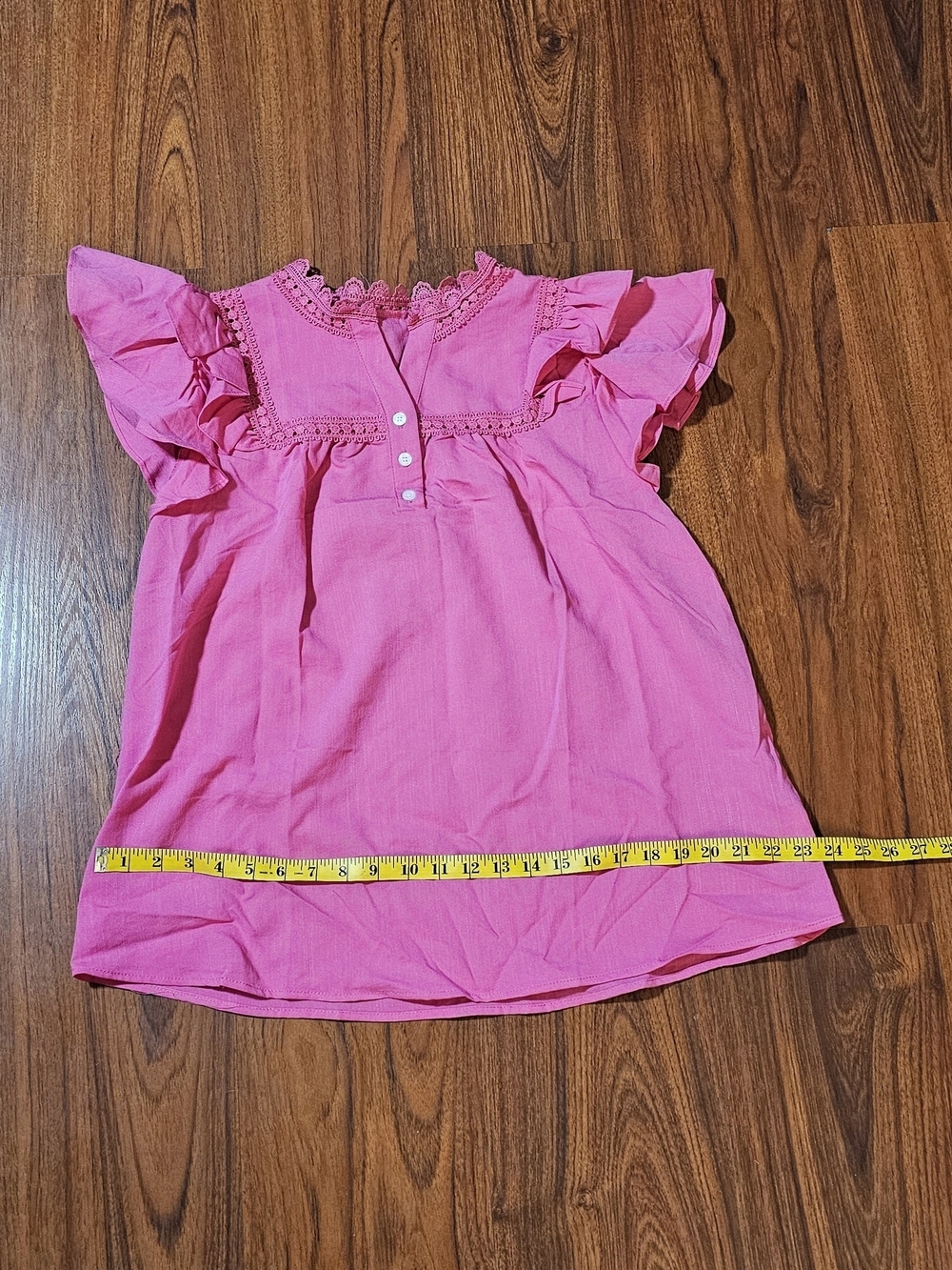 Womens Bright Pink Ruffle Sleeve Button Front Top - Picture 6 of 10